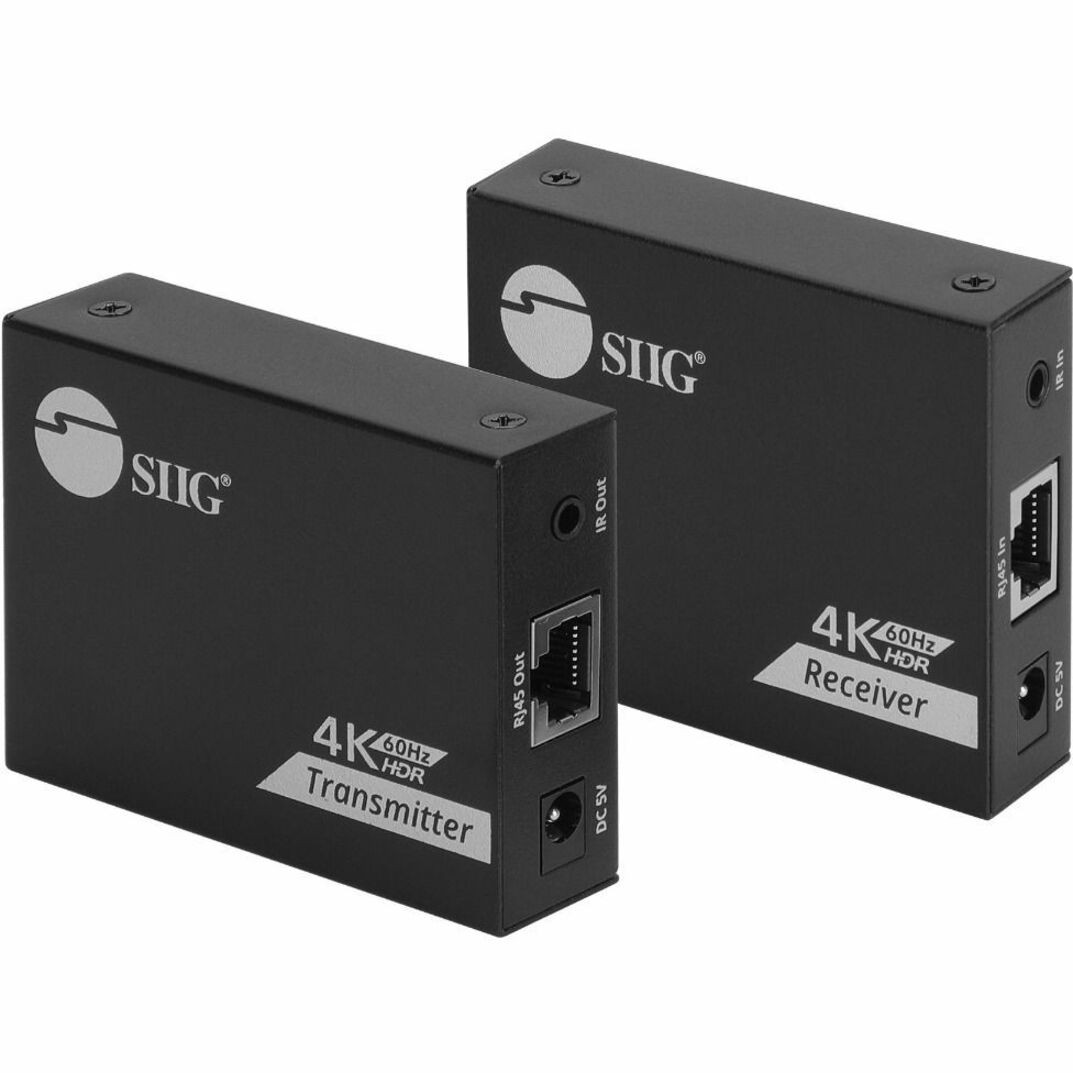 SIIG 4K60Hz HDMI over Cat6 Extender with Loopout & IR - 50m- HDMI Extender- Auto Downscaling - 4K HDMI Extender, Easily extends HDMI 4K60Hz signals up to 164ft (50m) over a single Cat6/7 networking cable with a local HDMI - CE-H27K11-S1