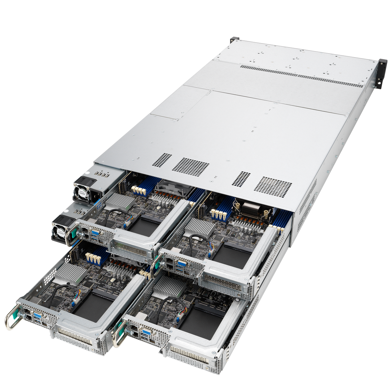 Asus RS720Q-E10-RS8U Intel 2U4N high-density server with each node supporting up to dual-socket CPUs, one PCIe 4.0, 16 DIMM, two NVMe, two M.2 and one OCP3.0 - RS720Q-E10-RS8U