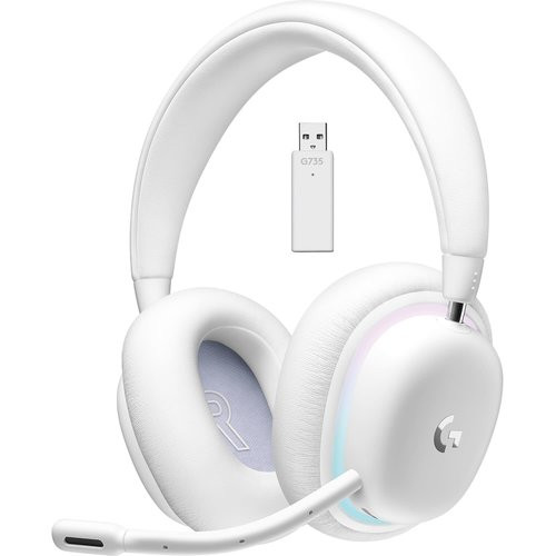 Logitech G735 Gaming Headset - Mini-phone (3.5mm), USB - Wired/Wireless - Bluetooth/RF - 65.6 ft - 38 Ohm - 20 Hz to 20 kHz - On-ear - Ear-cup - Cardioid, Uni-directional Microphone - White Mist - 981-001082