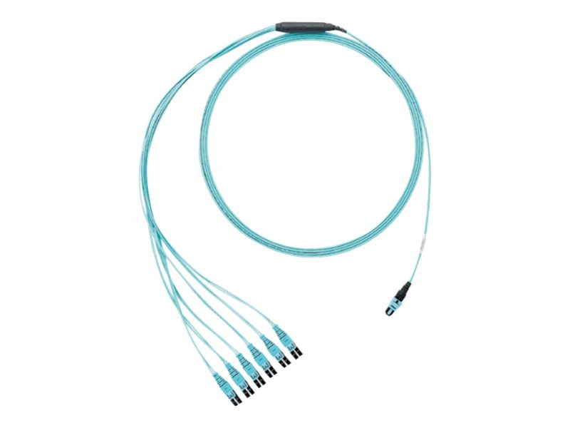 Panduit Network cable - PanMPO multi-mode (M) to LC multi-mode (M) uniboot, 61cm breakout - 22.6 m - fiber optic - 50 / 125 micron - OM4 - indoor, plenum, round - aqua - FZTRP8NUSSNF074