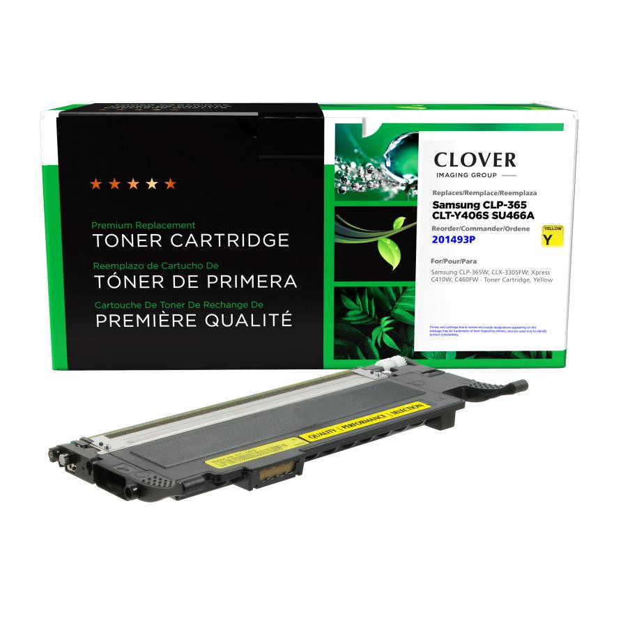 CIG Clover Imaging Remanufactured Samsung CLT-Y406S / SU466A Yellow Toner Cartridge for use in CLP-365W C460FW CLX-3305FW C410W estimated yield 1000 pages
