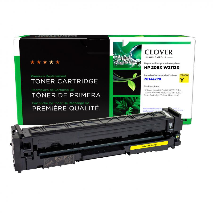 CIG Clover Imaging Remanufactured for HP W2112X NOT FOR MPS USE Does not include toner low messaging Reused OEM Chip For use in HP M255DW MFP M283FDW (HP 206X) Toner Cartridge Yellow (High Yield) 2450 Page Yield