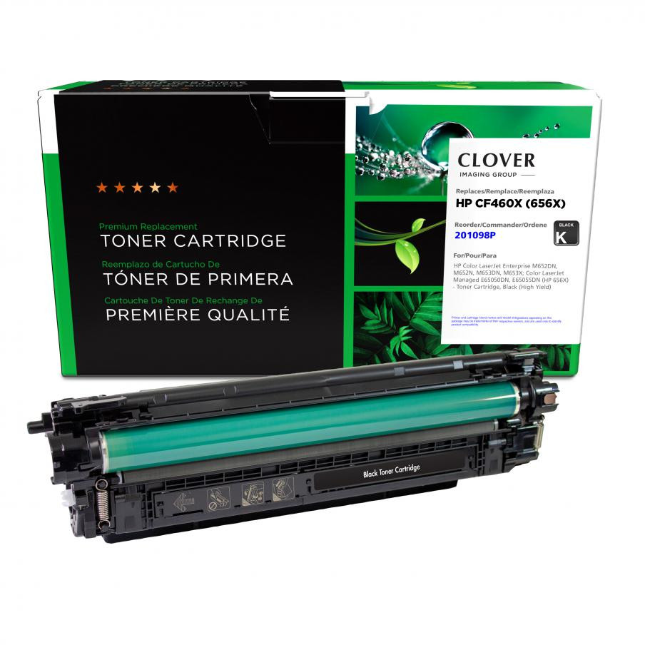 CIG Clover Imaging Remanufactured HP CF460X 656X High Yield Black Toner Cartridge for use in M652DN M652N M653X E65050DN E65055DN E65150DN E65160DN Estimated yield 27000 pages Also called W9000MC