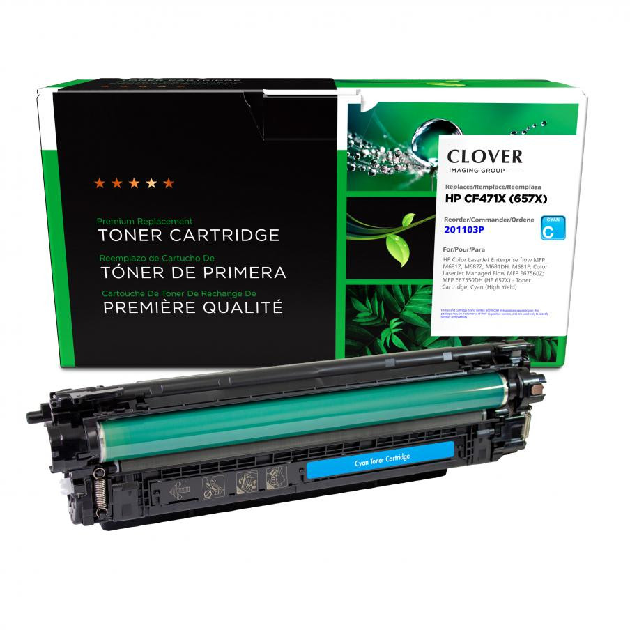 CIG Clover Imaging Remanufactured HP CF471X 657X W9031MC Cyan High Yield Toner Cartridge for use in mfp m681z m682z m681dh m681f e67560z e67550dh Estimated yeild 23000 pages