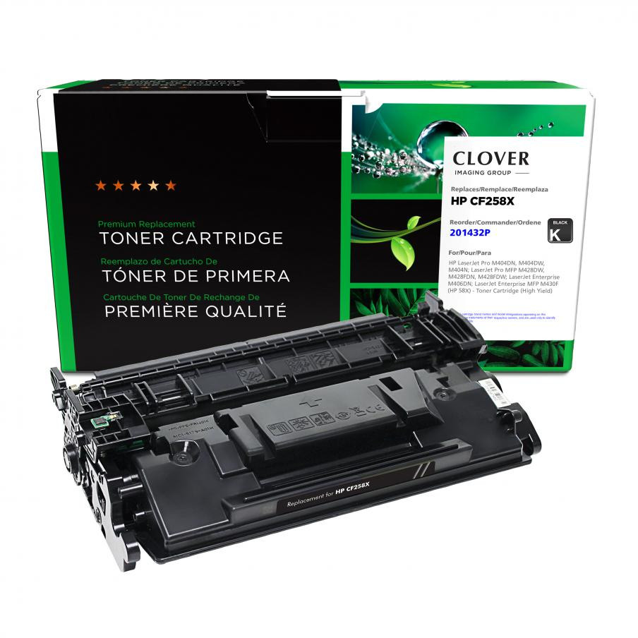 CIG Clover Imaging Remanufactured for HP CF258X High Yield toner cartridge 10k page yield HP LaserJet Pro M404DN, M404DW, M404N; LaserJet Pro MFP M428DW, M428FDN, M428FDW; LaserJet Enterprise M406DN; LaserJet Enterprise MFP M430F (HP 58X)