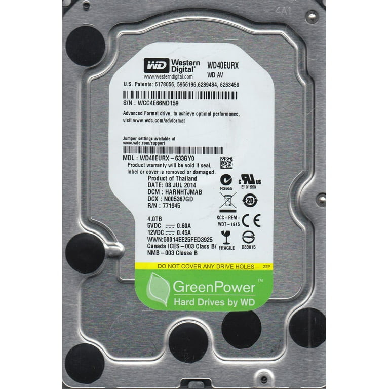 WD AV-GP WD40EURX 4 TB Hard Drive - 3.5" Internal - SATA (SATA/600) - 3 Year Warranty - WD40EURX