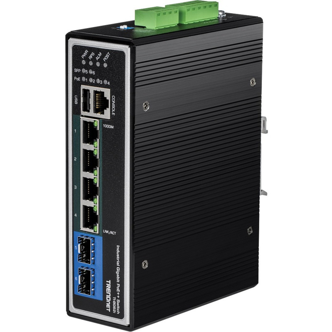 Trendnet 6-Port Industrial Gigabit L2+ Managed PoE++ DIN-Rail Switch - TI-BG62I