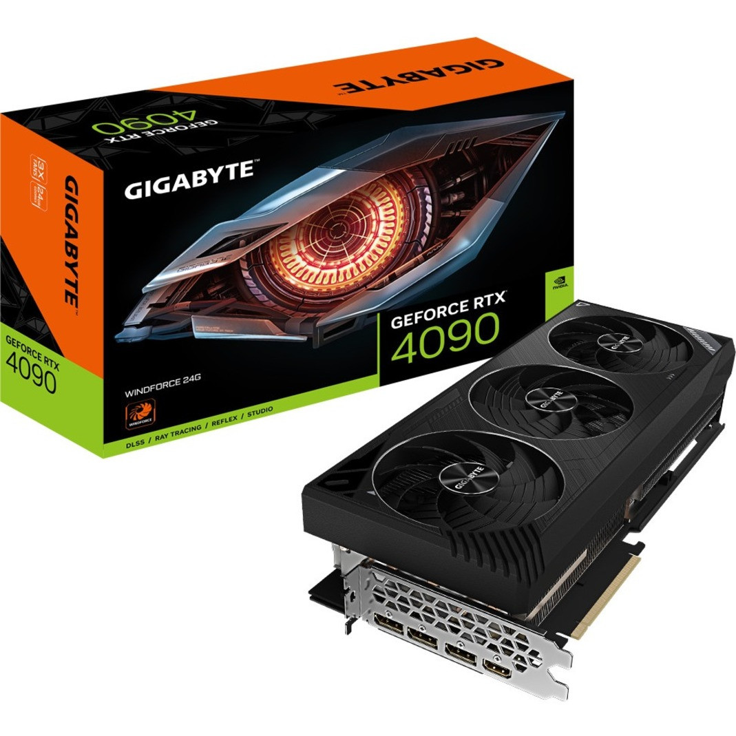 Gigabyte NVIDIA GeForce RTX 4090 Graphic Card - 24 GB GDDR6X - 2.52 GHz Core - 384 bit Bus Width - PCI Express 4.0 - DisplayPort - HDMI - GV-N4090WF3-24GD Gigabyte NVIDIA GeForce RTX 4090 Graphic Card - 24 GB GDDR6X - 2.52 GHz Core - 384 bit Bus Width - PCI Express 4.0 - DisplayPort - HDMI - GV-N4090WF3-24GD