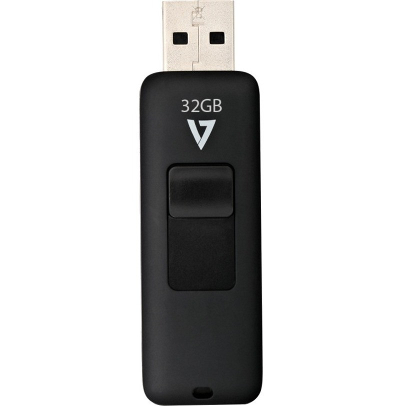 V7 32GB USB 2.0 Flash Drive - With Retractable USB Connector - 32 GB - USB 2.0 Type A - 15 MB/s Read Speed - 6 MB/s Write Speed - Black - 5 Year Warranty - VF232GAR
