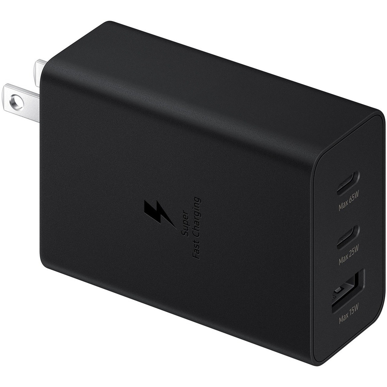 Samsung 65W Trio Adapter - 65 W - 120 V AC, 230 V AC Input - 5 V DC/3.25 A, 9 V DC, 15 V DC, 20 V DC Output - Black- EP-T6530NBEGUS