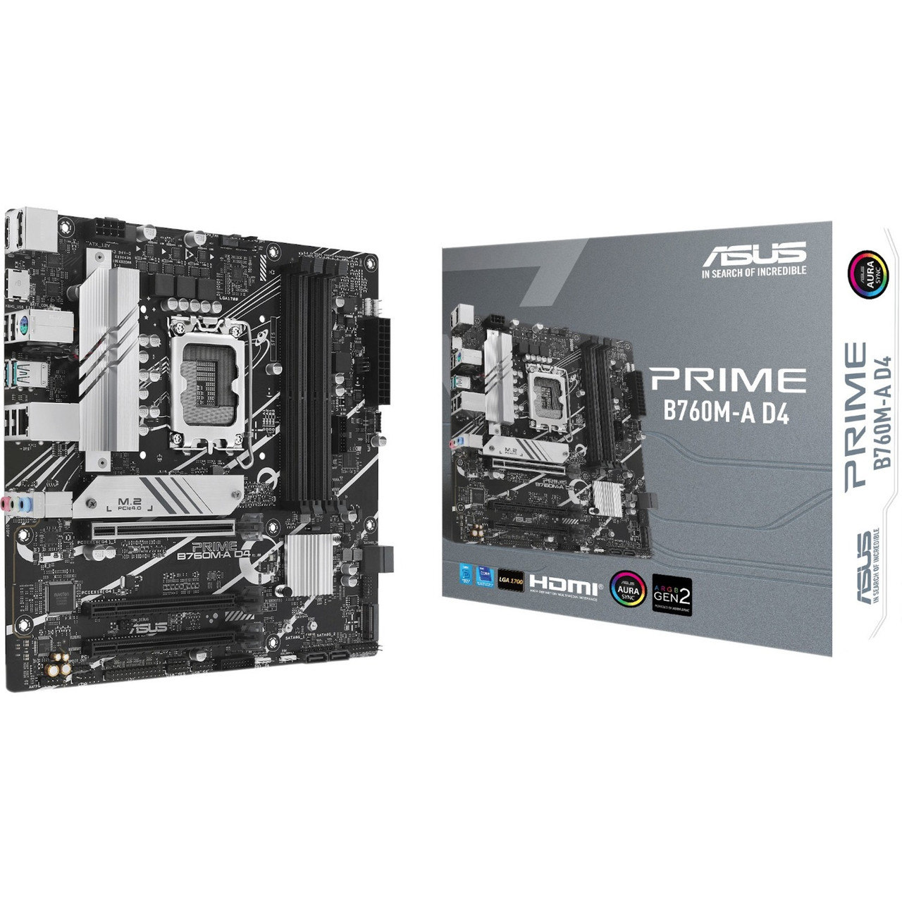 Asus PRIME B760M-A D4 Intel B760 (LGA 1700)(13th and 12th Gen) mATX motherboard, PCIe 4.0, two M.2 slots, Realtek 2.5Gb Ethernet, DisplayPort, Dual HDMI , SATA 6 Gbps, rear USB 3.2 Gen 2, front USB 3.2 Gen 1 Type-C - PRIME B760M-A D4