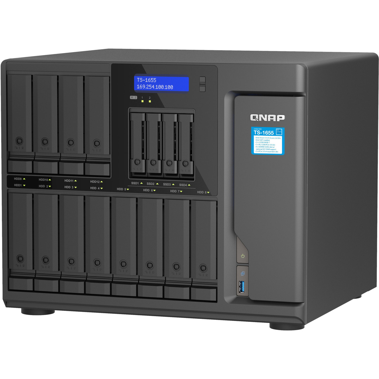 Qnap Turbo NAS TS-655-G SAN/NAS Storage System 1 x Intel Atom C5125 OctA-ore (8 Core) 2.80 GHz -12 x HDD Supported -0 x HDD Installed -12 x SSD Supported -0 x SSD Installed -8 GB RAM DDR4 SDram - TS-655-G-S
