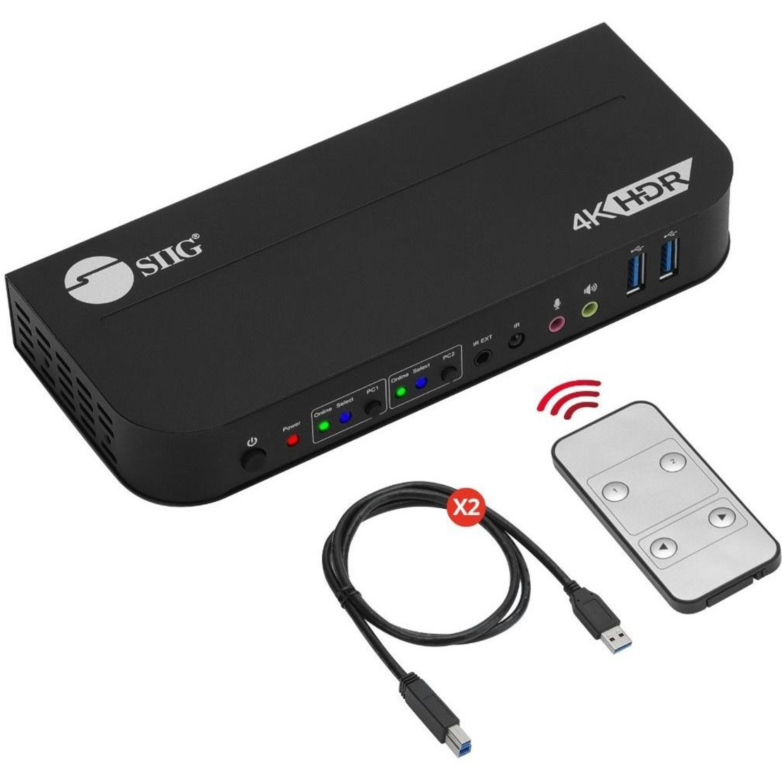 SIIG 2x1 HDMI 4K HDR KVM USB 3.0 Switch with Remote Control - Allows you to control 2 HDMI 4K computers using one keyboard and mouse - HDMI 4K@60, USB 3.0 ports, 3.5mm Phone & Mic Jacks, Switch Button, Hotkeys, Remote Control - CE-KV0E11-S1 SIIG 2x1 HDMI 4K HDR KVM USB 3.0 Switch with Remote Control - Allows you to control 2 HDMI 4K computers using one keyboard and mouse - HDMI 4K@60, USB 3.0 ports, 3.5mm Phone & Mic Jacks, Switch Button, Hotkeys, Remote Control - CE-KV0E11-S1