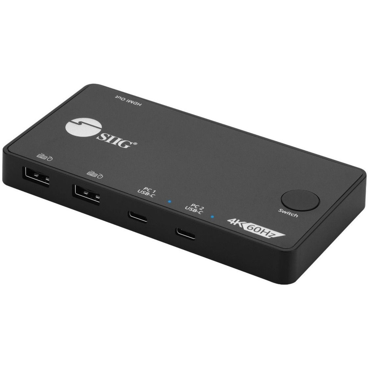 SIIG 2x1 USB-C 4K Video KVM Switch - 2x1 USB-C KVM Switch, Allows you to control 2 USB-C 4K computers using one keyboard and mouse - HDMI 4K@60Hz, 18G, HDCP 2.2, 7.1ch, USB 2.0, Switch Button, works with Apple, HP, Dell & Lenovo - CE-KV0B11-S1 SIIG 2x1 USB-C 4K Video KVM Switch - 2x1 USB-C KVM Switch, Allows you to control 2 USB-C 4K computers using one keyboard and mouse - HDMI 4K@60Hz, 18G, HDCP 2.2, 7.1ch, USB 2.0, Switch Button, works with Apple, HP, Dell & Lenovo - CE-KV0B11-S1