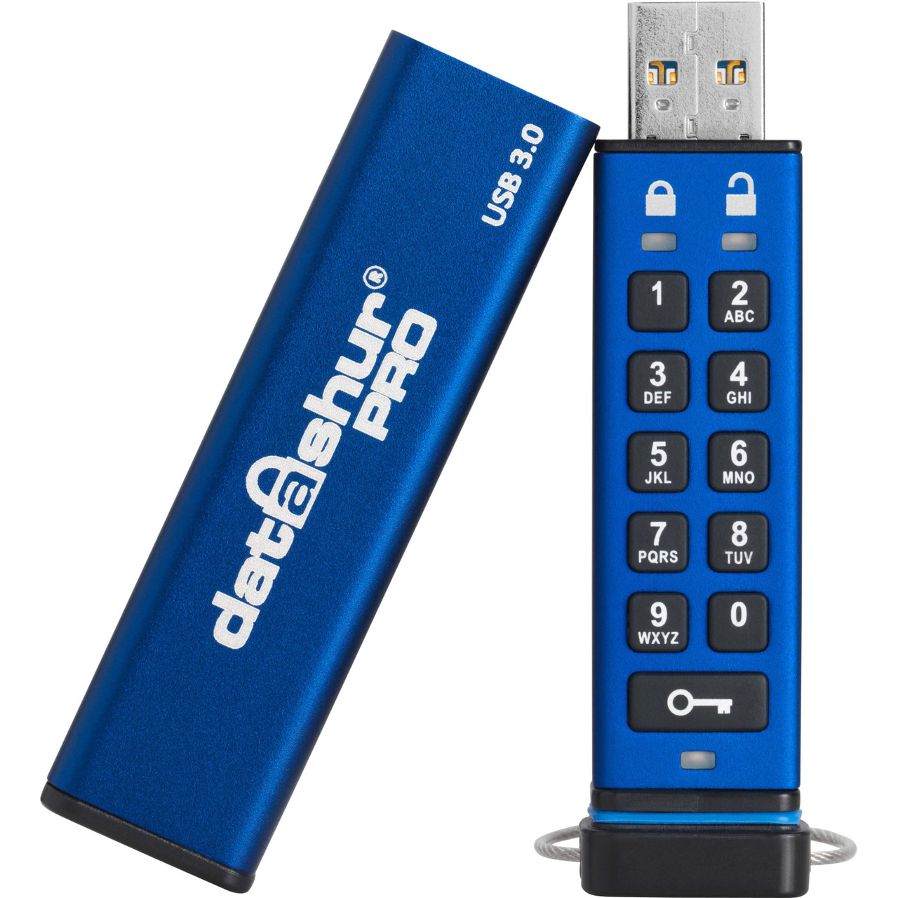 iStorage datAshur PRO 8GB USB 3.2 (Gen 1) Type A Flash Drive - 8 GB - USB 3.2 (Gen 1) Type A - 169 MB/s Read Speed - 135 MB/s Write Speed - Blue - 256-bit AES - IS-FL-DA3-256-8