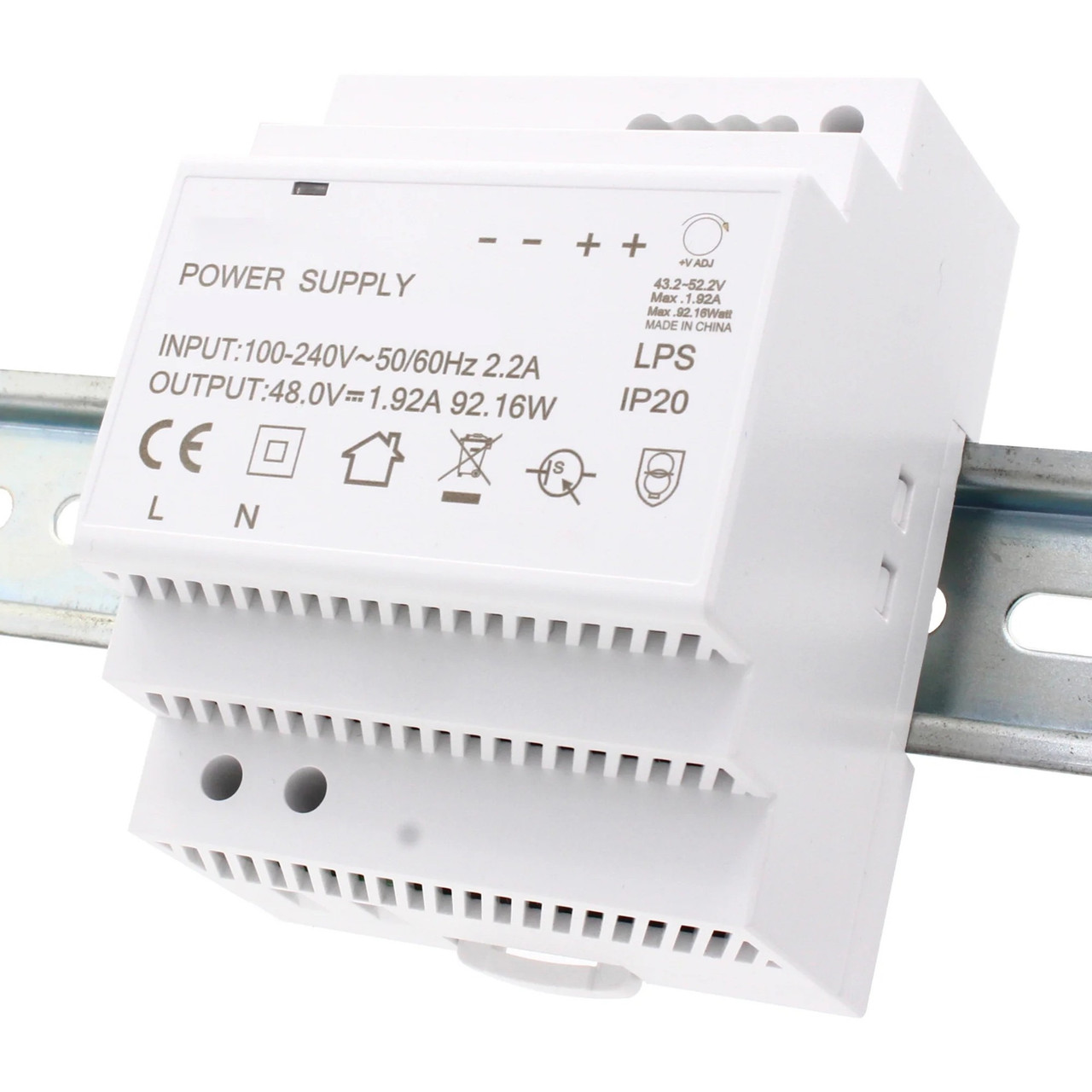 Brainboxes 96W Single Output Industrial DIN Power Supply - DIN Rail - 48 V Output - 96 W - 85% Efficiency - PW-301