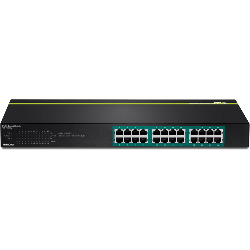 Trendnet 24-Port Greennet Gigabit Poe+ Switch (370W), Limited Lifetime Warranty - TPE-TG240G