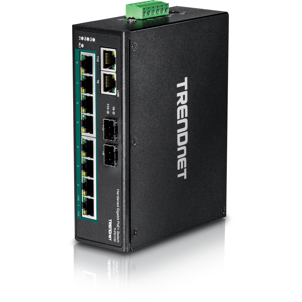 Trendnet 10-Port Hardened Industrial Gigabit Poe+ Din-Rail Switch, Limited Lifetime Warranty - TI-PG102