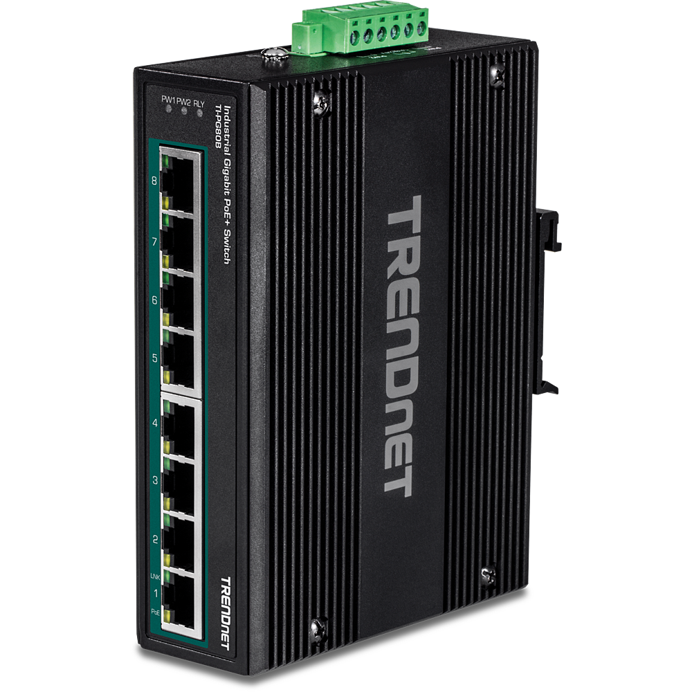 Trendnet 8 X Gigabit Poe+ Ports;Poe Power Budget 120W@24V - 200W@48V;16Gbps Switching Capacity;Hardened Ip30 Rated Metal Switch;Includes Din-Rail And Wall Mounts;Operating Temperature Range Of -40 - 75 C (-40 - 167 F) - TI-PG80B