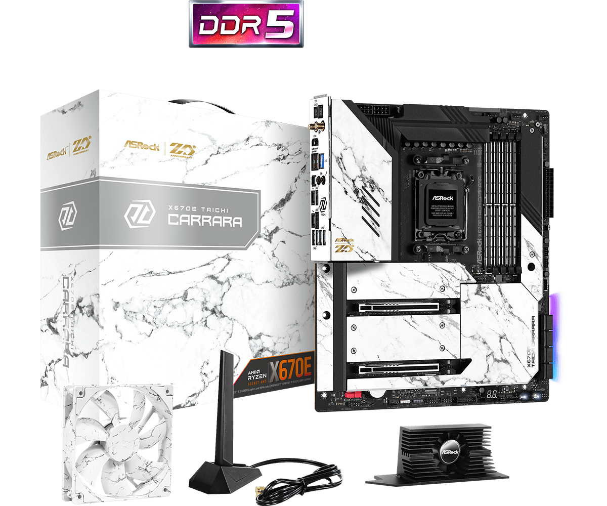 AsRock Motherboard X670E Taichi Carrara DDR5 DIMMs, supports up to 6600+, PCIe Gen4x4 - MB-X670ETC
