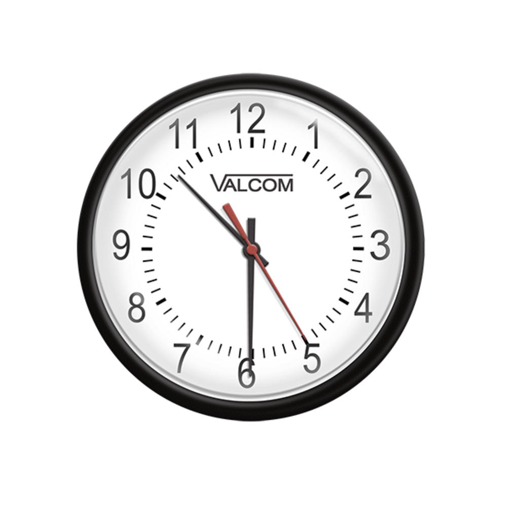 Valcom 12In Round Wireless Clock, Black, Surface Mount, Battery Operated - V-Aw12B
