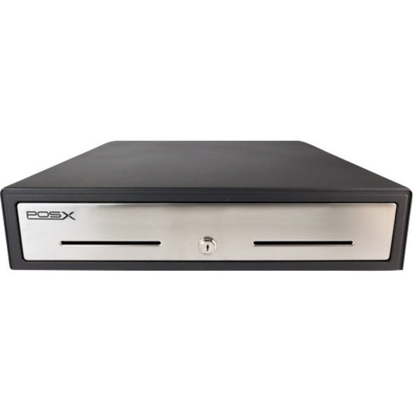 Pos-X Ion Cash Drawer - 5 Bill - 5 Coin - 2 Media Slot - 3 Lock Position - USB, - Acrylonitrile Butadiene Styrene (ABS) - Stainless - 18.1" Height x 18.1" Width x 3.9" Depth - 971GF010003030
