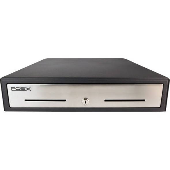 Pos-X Ion Cash Drawer - 5 Bill - 5 Coin - 2 Media Slot - 3 Lock Position - USB, - Acrylonitrile Butadiene Styrene (ABS) - Stainless - 16.1" Height x 16.5" Width x 3.9" Depth - 971GF010003023