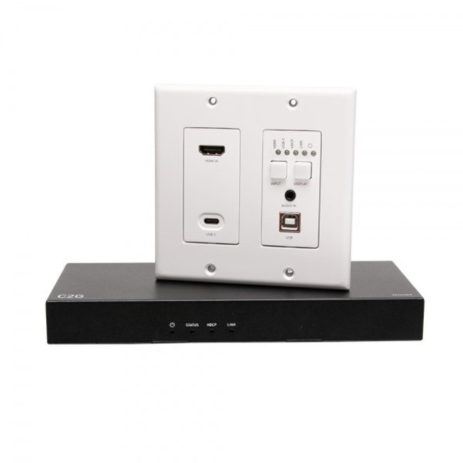 C2G Video Extender Transmitter/Receiver - 1 Input Device - 1 Output Device - 230 ft Range - 2 x Network (RJ-45) - 7 x USB - 1 x HDMI In - 1 x HDMI Out - 4K UHD - Wall Plate - C2G30011