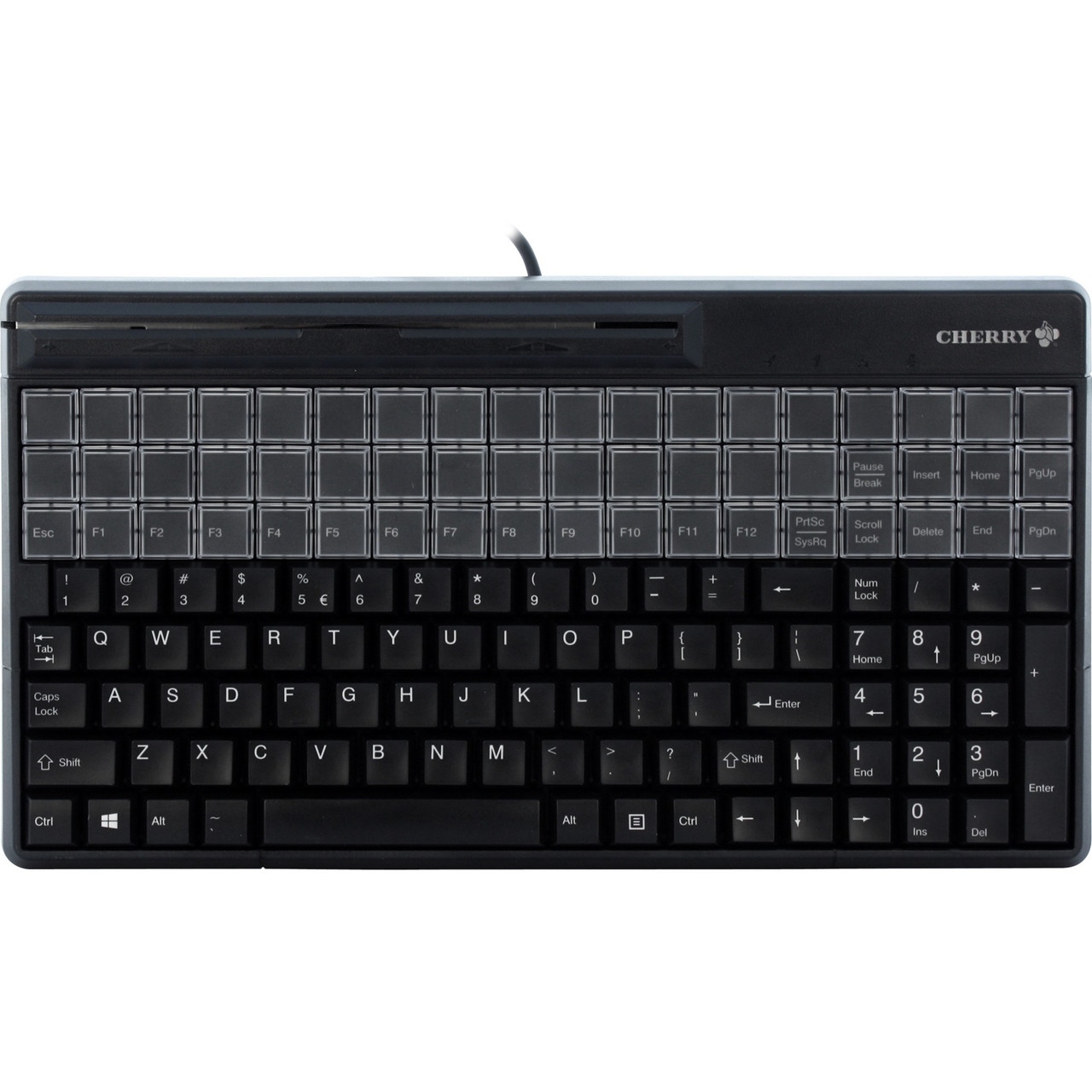 CHERRY SPOS QWERTY Keyboard - 135 Keys - QWERTY Layout - 54 Relegendable Keys - Magnetic Stripe Reader - USB - Black - G86-61410EUADAA