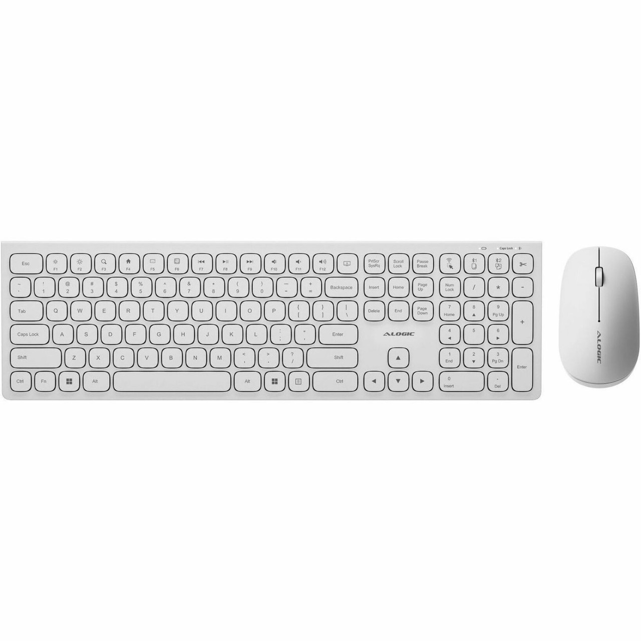 Alogic USB-C Rechargeable Wireless Mouse and Keyboard for Windows - USB Type A Wireless Bluetooth/RF 5.0 2.40 GHz Keyboard - White - ASKBT3WCWH