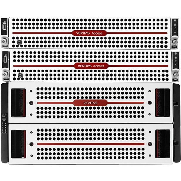 Veritas  Access 3340 NAS Storage System - 2 Nodes - 2 x Intel Xeon 1.80 GHz - 2800 TB Supported HDD Capacity - 246 x HDD Installed - 2460 TB Installed HDD Capacity - 192 GB RAM - 12Gb/s SAS Controller - RAID Supported - 20951-M0022