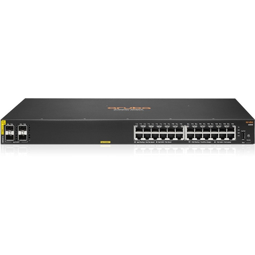 HPE 6000 24G Class4 PoE 4SFP 370W Switch - 24 Ports - Manageable - Gigabit Ethernet - 10/100/1000Base-T, 1000Base-X - 3 Layer Supported - Modular - 2 SFP Slots - 32.70 W Power Consumption - 370 W PoE Budget -Twisted Pair, Optical Fiber - R8N87A#AC3