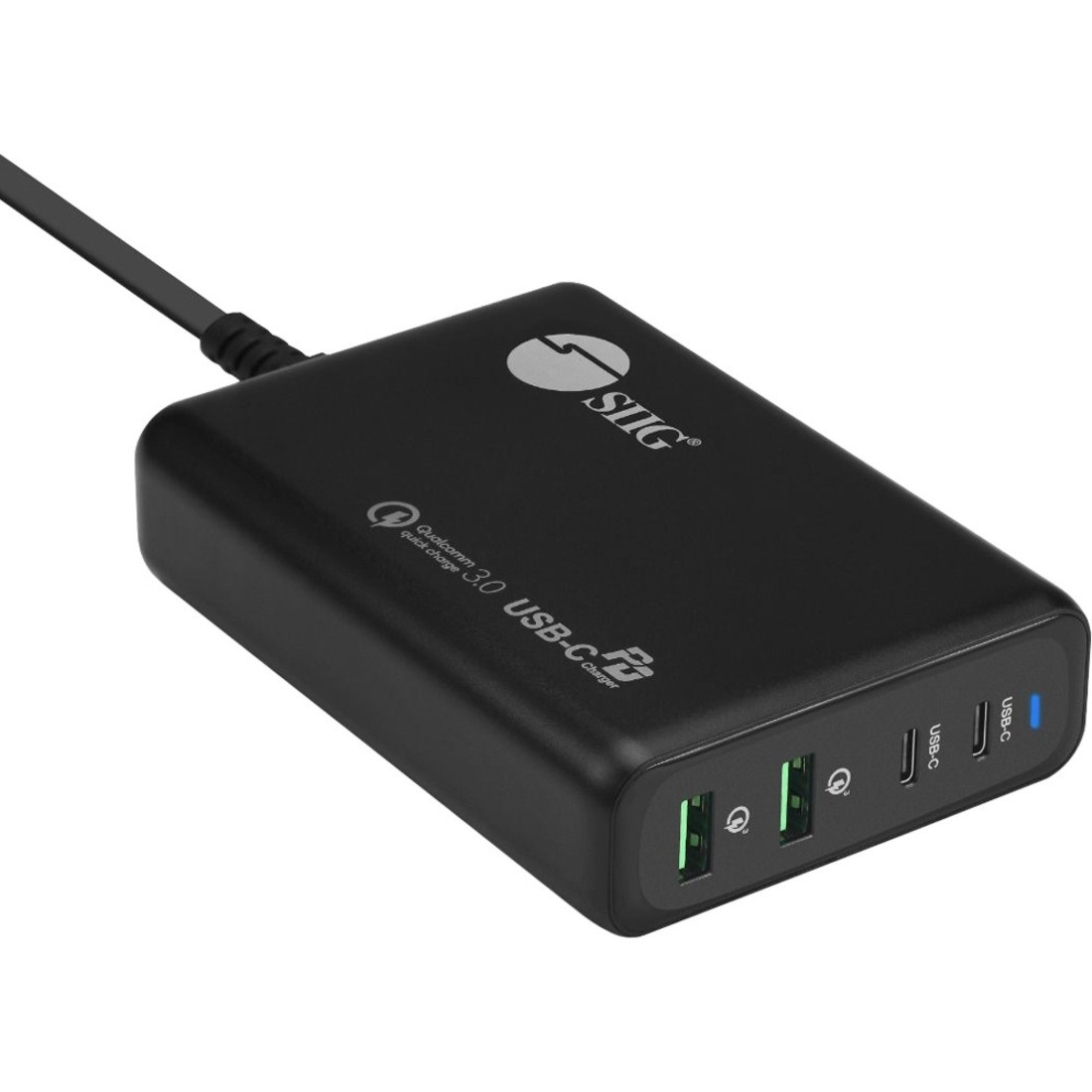 SIIG 100W Dual USB-C PD 3.0 PPS Charger with QC 3.0 Combo Power Charger - Powerfull 4-Port high-power charger with two USB-C PD 3.0 PPS and two USB Type-A Quick Charge 3.0 fast charging ports- AC-PW1N11-S1