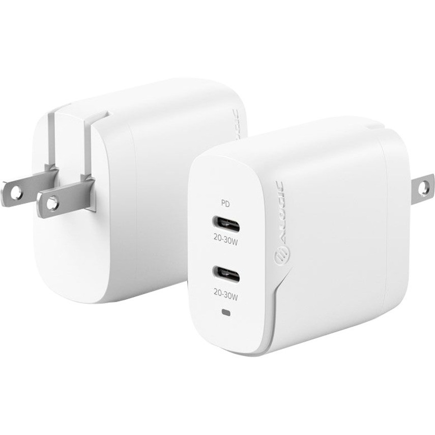 Alogic 2X32 Rapid Power 2 Port 32W USB-C GaN Wall Charger - 32 W - 120 V AC, 230 V AC Input - 12 V DC/3 A, 9 V DC, 5 V DC Output- WCG2X32-US