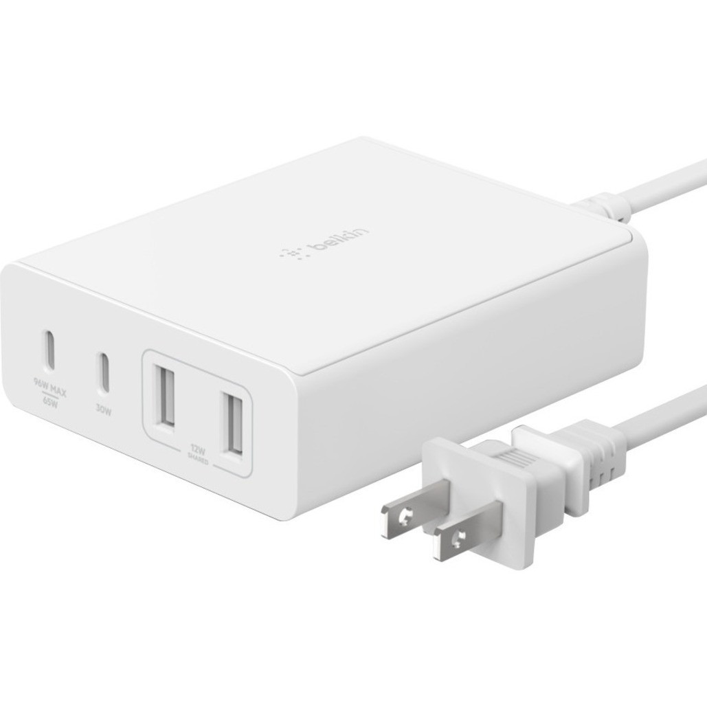 Belkin 108 Watt 4-Port GaN Charger - Multi-Port Desktop Charger Block w/ USB-C PD Fast Charge & USB-A Ports - 108 W - White. - WCH010DQWH