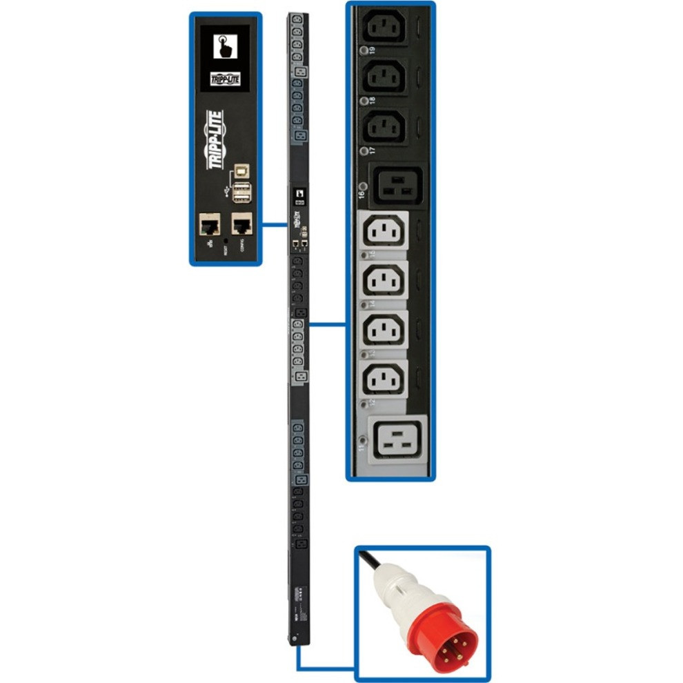 Eaton Tripp Lite 3-Phase PDU Switched 11.5kW 220/230/240V 24 C13; 6 C19 16/20A - Switched - IEC 60309 16/20A RED (3P+N+E) - 24 x IEC 60320 C13- PDU3XEVSR6G20