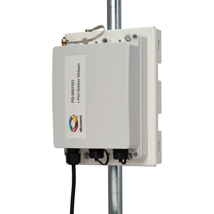 Microchip Single-port, Outdoor PoE Midspan, 60W, IEEE802.3at Compliant - 48 V DC Input - 57 V DC Output - 1 Gigabit Ethernet Input Port(s) - 60 W - Pole/Wall-mountable - PD-9501GO/48VDC