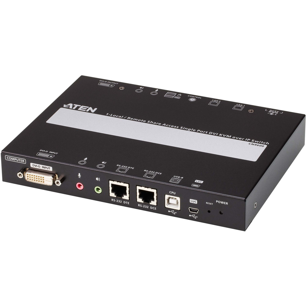 Aten 1-Local/Remote Share Access Single Port DVI KVM over IP Switch - 1 Computer(s) - 1 Local User(s) - 1920 x 1200 Maximum Video Resolution - 2 x Network (RJ-45) - 1 x PS/2 Port - 4 x USB - 2 x DVI - Rack-mountable - CN9600