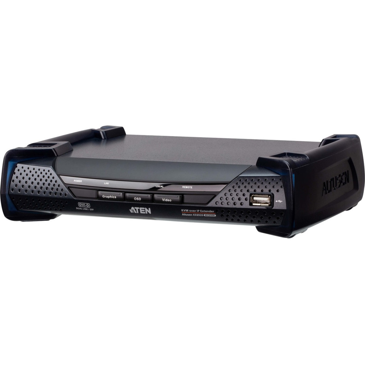 Aten 2K DVI-D Dual-Link KVM over IP Receiver with Dual SFP - 1 Local User(s) - 32808.40 ft Range - 2K - 2560 x 2048 Maximum Video Resolution - 1 x Network (RJ-45) - 4 x USB - 1 x DVI - Desktop - KE6920R