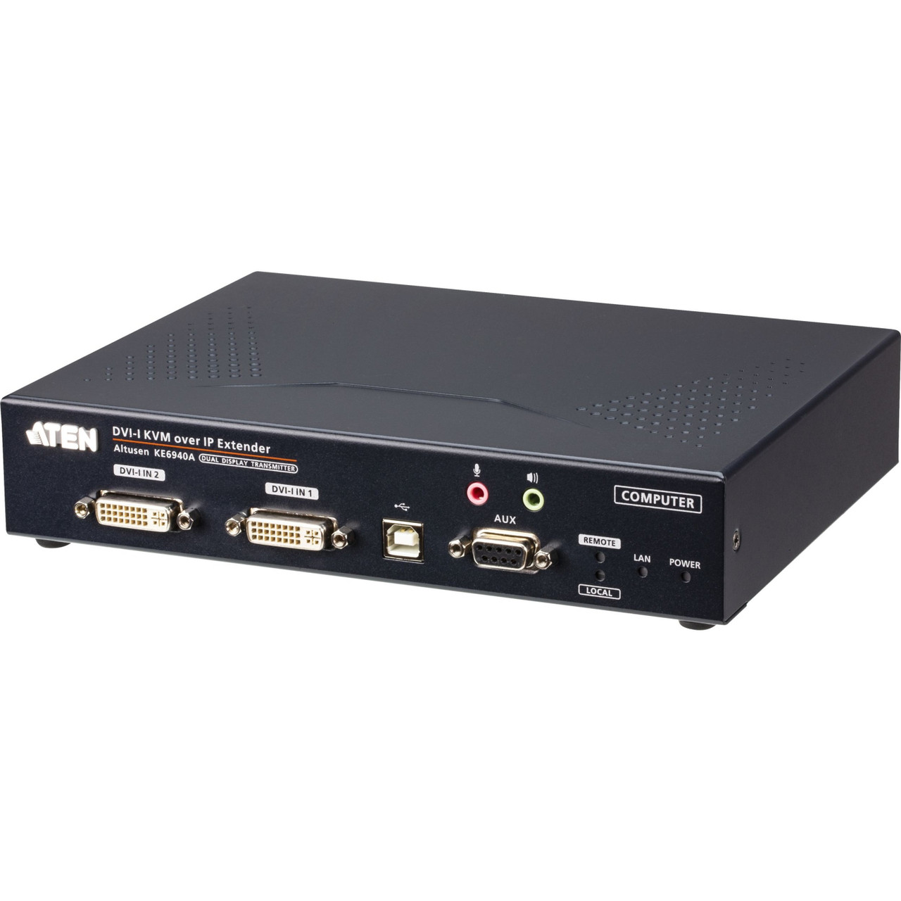 Aten DVI-I Dual Display KVM over IP Transmitter - 2 Computer(s) - 2 Local User(s) - WUXGA - 1920 x 1200 Maximum Video Resolution - 1 x Network (RJ-45) - 3 x USB - 4 x DVI - Desktop, Rack-mountable - KE6940AT