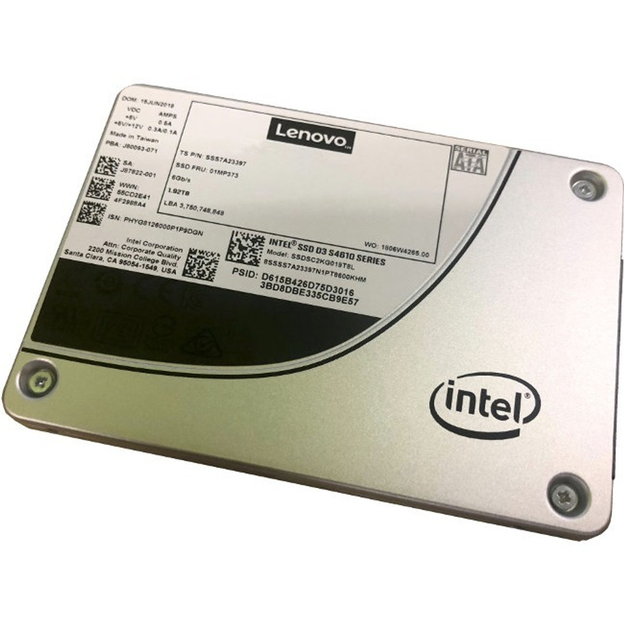 Lenovo D3-S4510 3.84 Tb Solid State Drive - 2.5" Internal - Sata (Sata/600) - Read Intensive - 1.9 Dwpd - 13414.40 Tb Tbw - 560 Mb/S Maximum Read Transfer Rate - Hot Swappable - 256-Bit Encryption Standard - 1 Year Warranty - 4XB7A13623