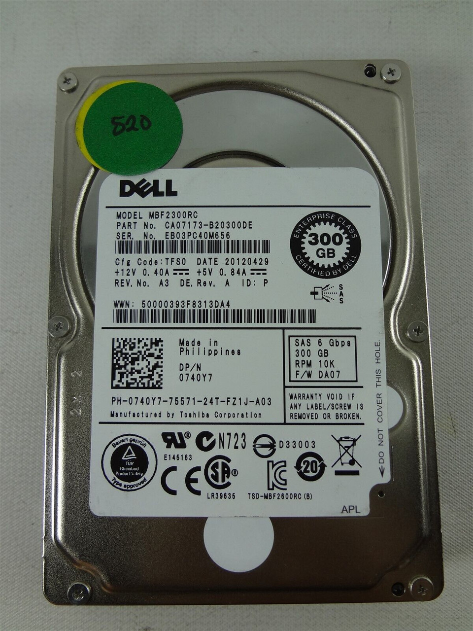 Dell 300 GB Hard Drive - 2.5" Internal - SAS (6Gb/s SAS) - 0740Y7-R