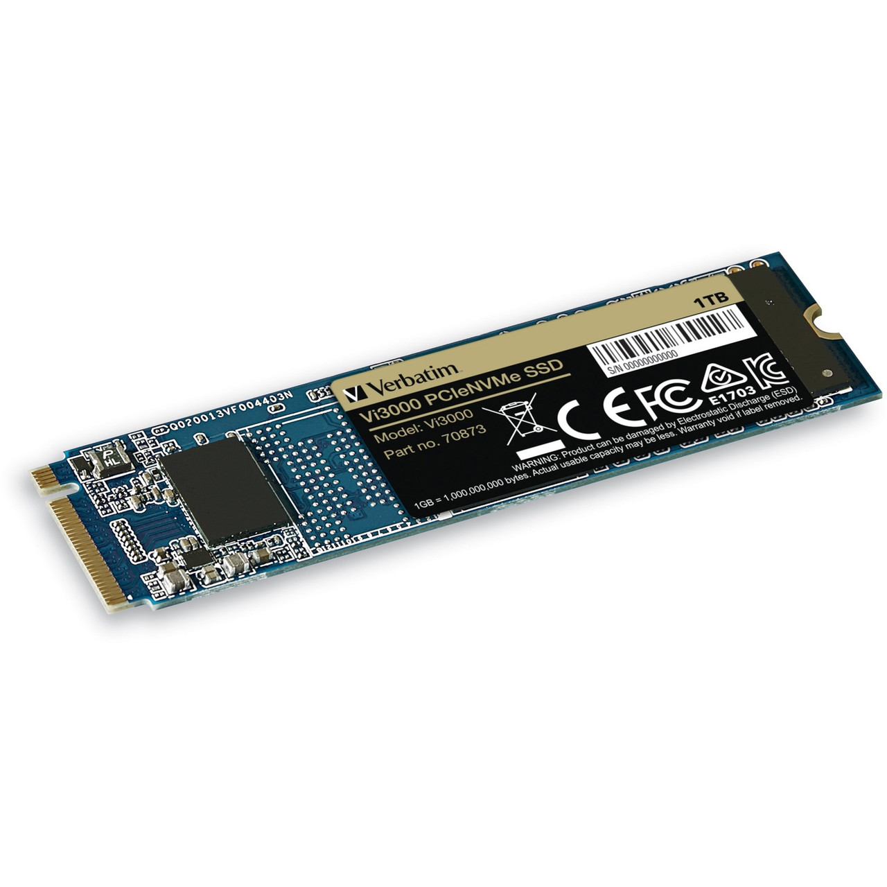 Verbatim Vi3000 1 Tb Solid State Drive - M.2 2280 Internal - Pci Express Nvme (Pci Express Nvme 3.0 X4) - Notebook, Desktop Pc Device Supported - 600 Tb Tbw - 3000 Mb/S Maximum Read Transfer Rate - 5 Year Warranty - 70873