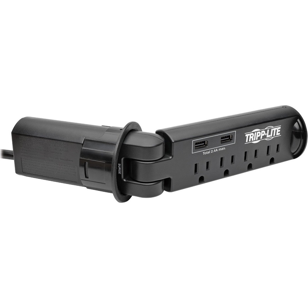 Eaton Tripp Lite Desktop Grommet Surge Protector Strip 3 Outlet w/ 2 USB Charging Ports, RJ45 10ft. Cord - 3 x NEMA 5-15R, 2 x USB - 900 J - 120 V AC Input - Ethernet - TLP410DMUSB