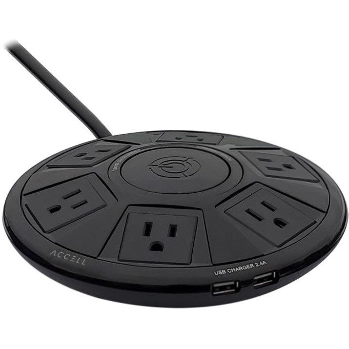 Accell Power Air - Surge Protector and USB Charging Station - Black, 6 ft (1.8 m) - 6 x AC Power, 2 x USB - 1800 VA - 1080 J - 120 V AC Input - D080B-048B