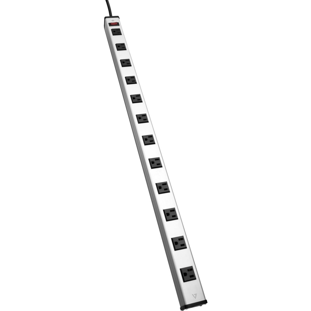 V7 12-Outlet Horizontal Industrial Metal Power Strip 125V, 15A, 15-ft Cord, 5-15R - 12 x NEMA 5-15R - 15 ft Cord - 15 A Current - 125 V Voltage - Horizontal/Vertical Rackmount - PWS3312-1N