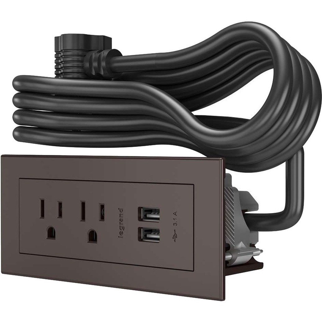 C2G Wiremold Radiant Furniture Power Center (2) Outlet (2) USB, Brown - 2 x AC Power, 2 x USB - 3.10 A Current - Surface-mountable - Brown - 16365
