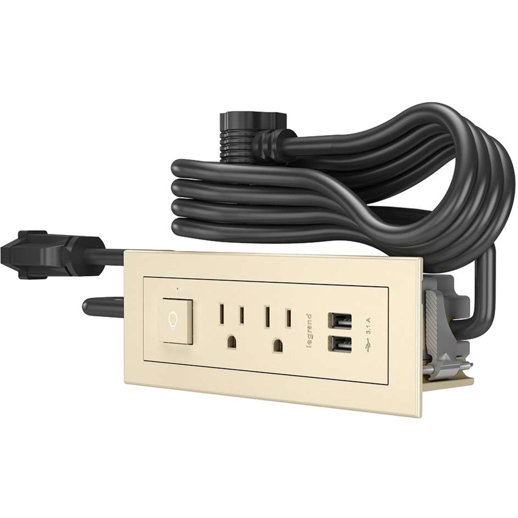 C2G Wiremold Radiant Furniture Power Switching Power Unit - Light Almond - 2 x AC Power, 2 x USB - 3.10 A Current - Surface-mountable - Light Almond - 16358