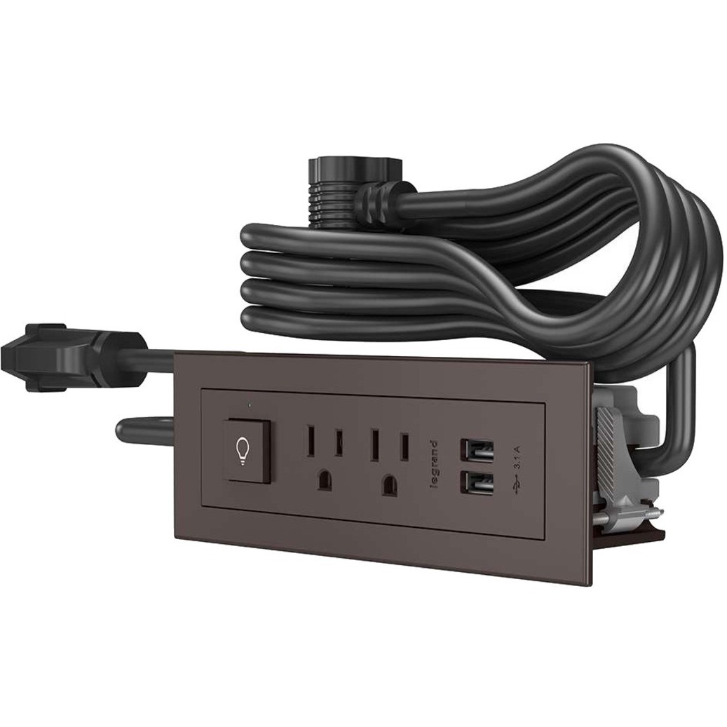 C2G Wiremold Radiant Furniture Power Switching Power Unit - Brown - 2 x AC Power, 2 x USB - 3.10 A Current - Surface-mountable - Brown - 16357