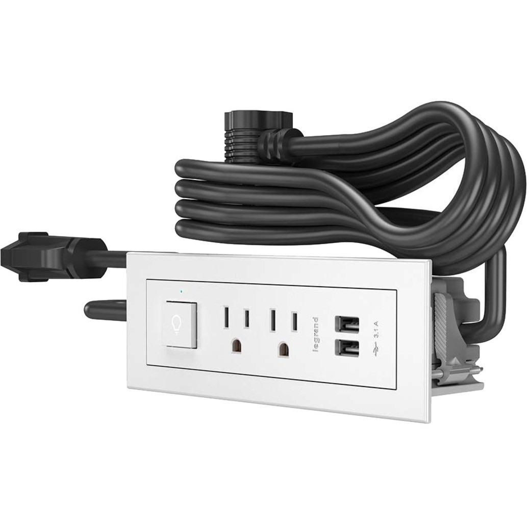 C2G Wiremold Radiant Furniture Power Center Switch (2) Outlet (2) USB, White - 2 x AC Power, 2 x USB - 3.10 A Current - Surface-mountable - White - 16361